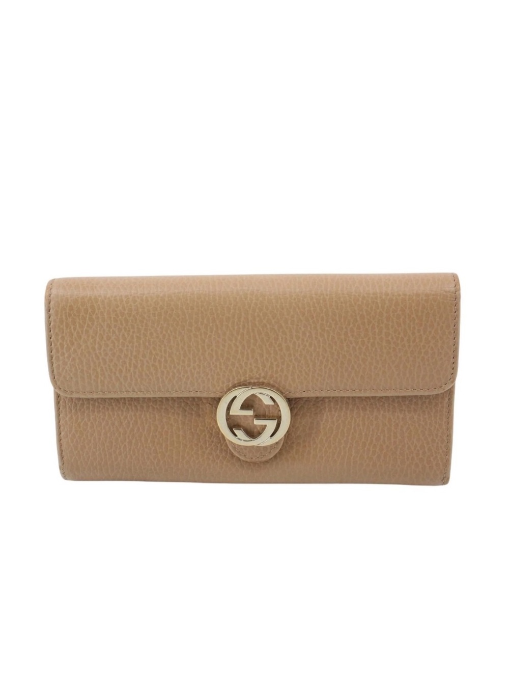 Authentic GUCCI Interlocking GG Beige Leather Long Bifold Wallet Purse